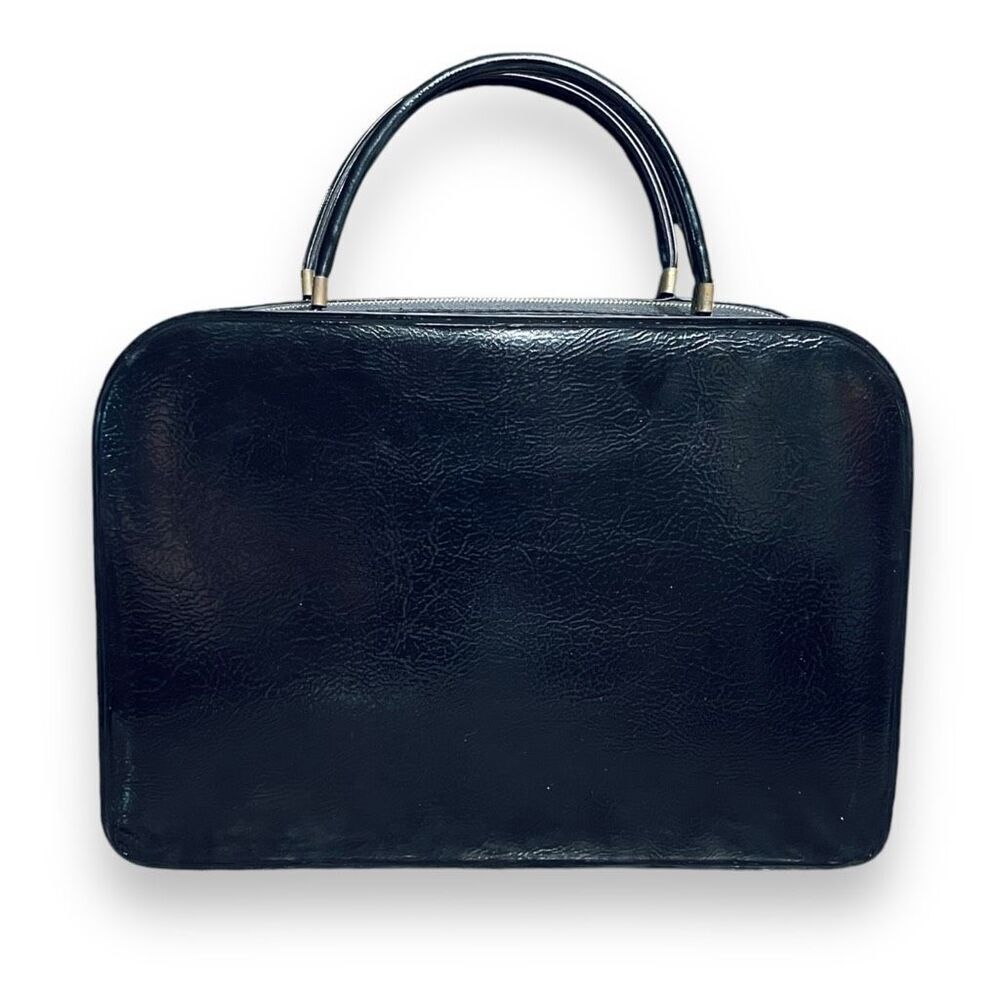 TOLIN 1960s Black Vinyl Travel Case Bag Vintage Handbag Made in Miami USA Mod
